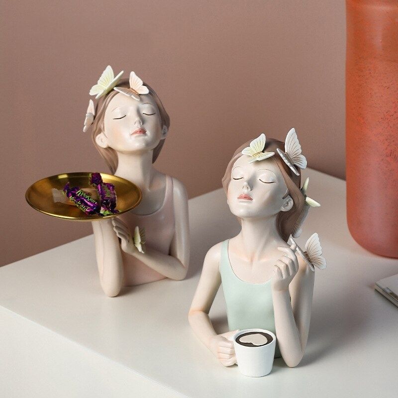 Busto Decorativo Lili Butterfly Bandeja Estatueta