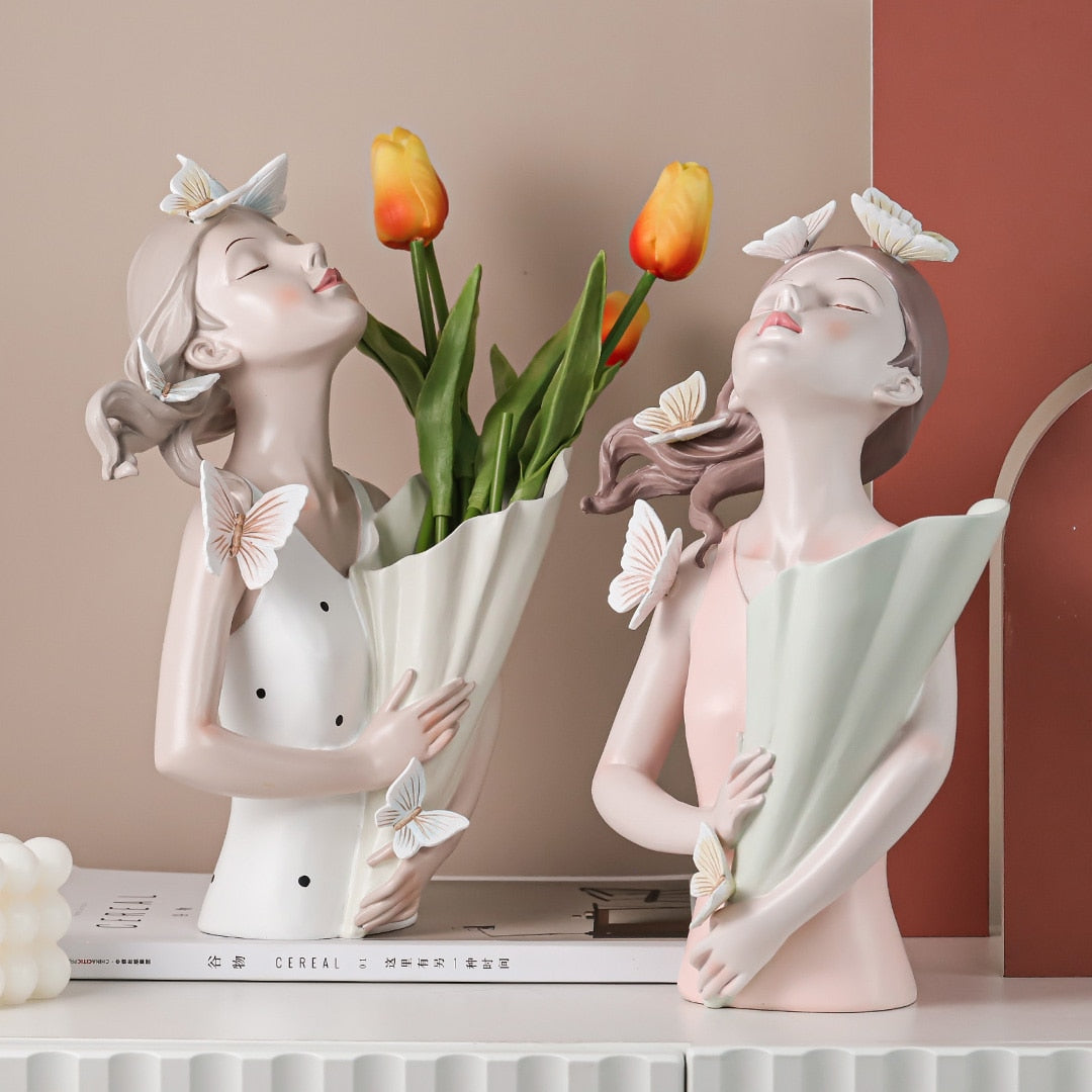 Busto Decorativo Lili Butterfly Flores Estatueta