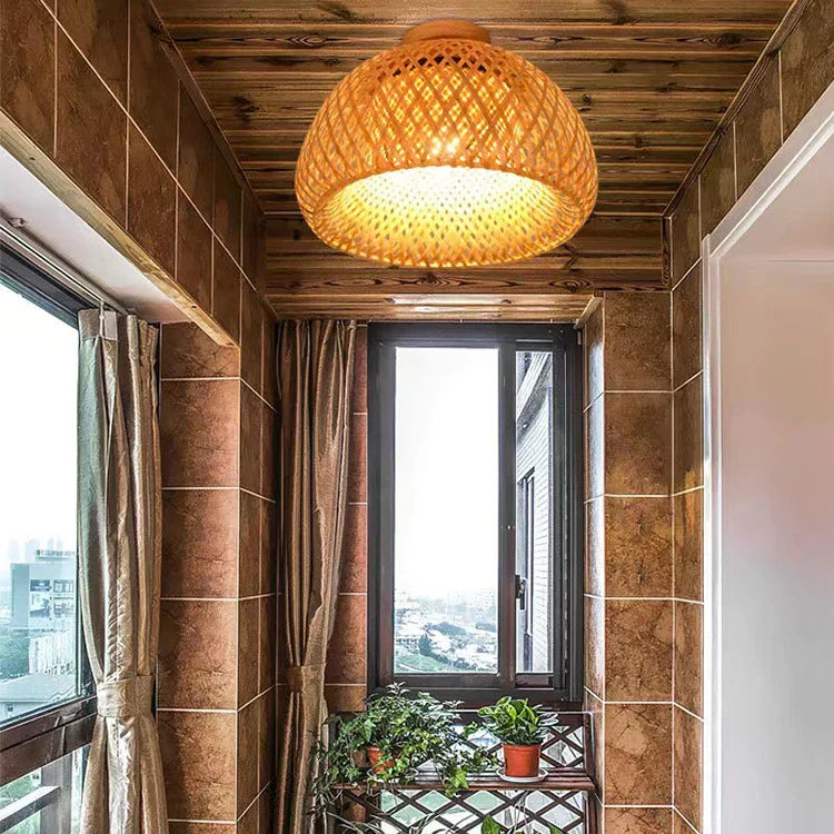 Luminária de Teto de Bambu Rattan Solis