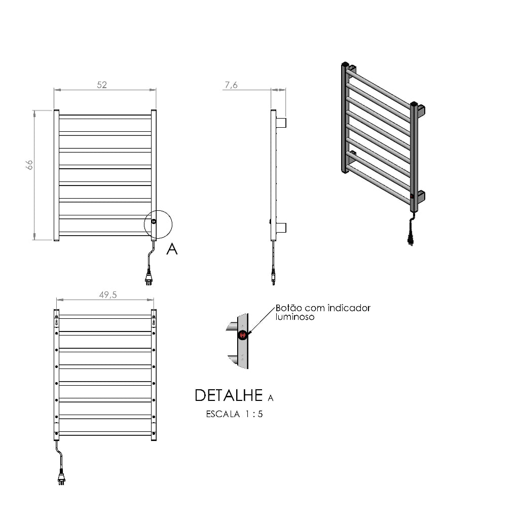 Toalheiro Térmico Duplo 100W - Aquece e Seca Toalhas