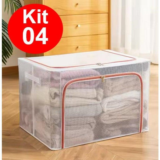 Kit 4 Caixas Organizadoras Guarda Roupa Armazenamento Grande 66L Prova D'Água Dobrável Multiuso Já!!