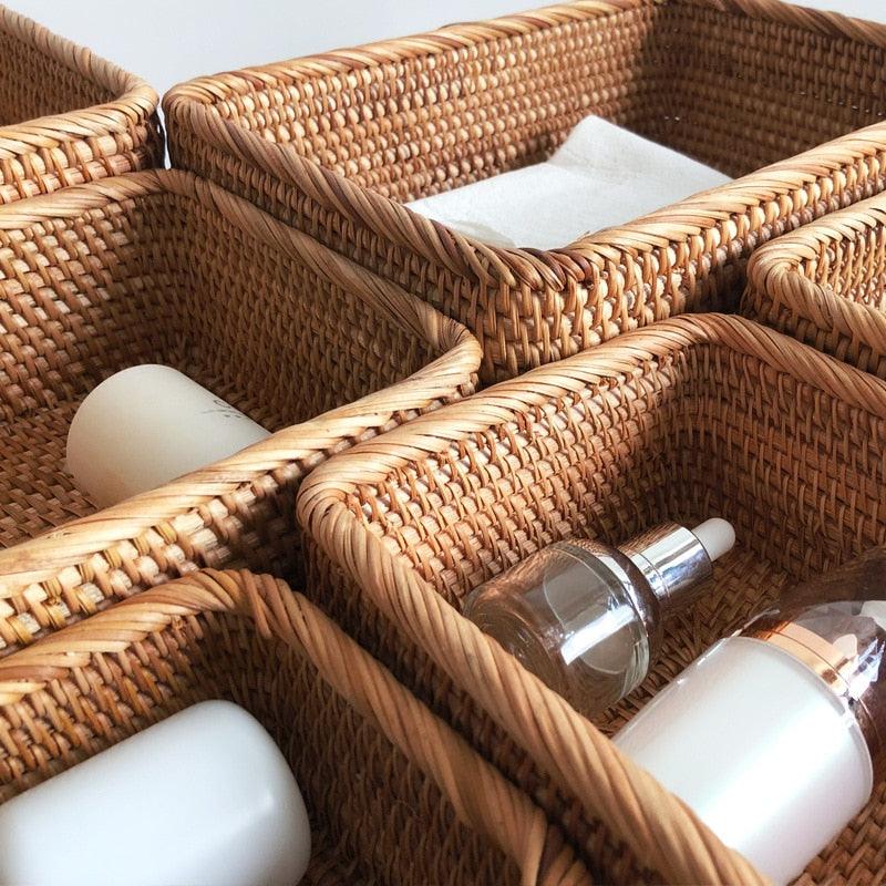 Cesto de Palha Rattan Feito a Mão